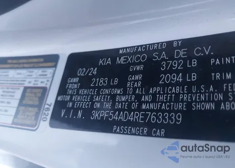 2024 Kia Forte Gt-Line из США, поврежденный, VIN 3KPF54AD4RE763339